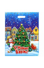 Пакет п/эт с вырубн ручк 40х50см/80 мкм Снежный патруль Интерпак