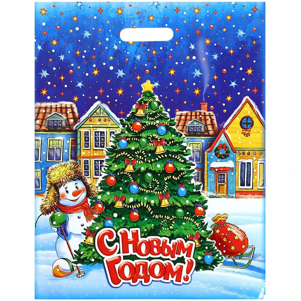 Пакет п/эт с вырубн ручк 40х50см/80 мкм Снежный патруль Интерпак