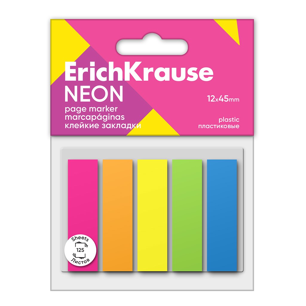 Стикеры -закладки пласт 12*45мм 5цв Neon 61558 Erich Krause