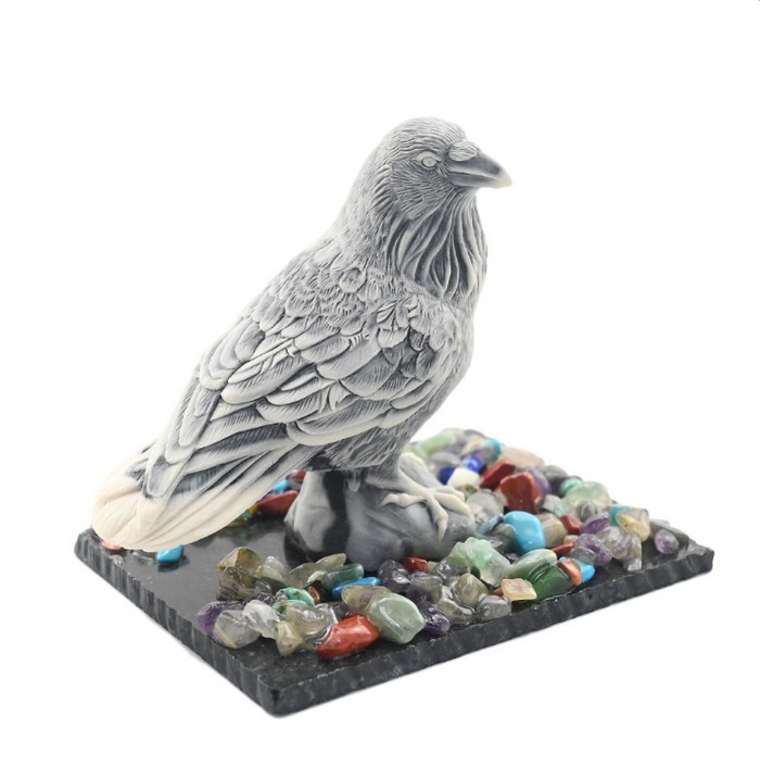 Сувенир из змеевика и мрамолита Ворон 85*65*90 мм 1314108ар