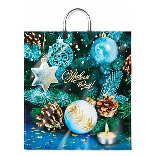 Пакет п/эт с пласт ручк 40х44/100 мкм Золотые шишки Интерпак