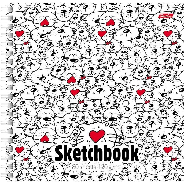 Premium Тетрадь SketchBook 80л А5ф 170х170мм 120г без линовки с твердой обложкой на гребне-Прикольные коты-  