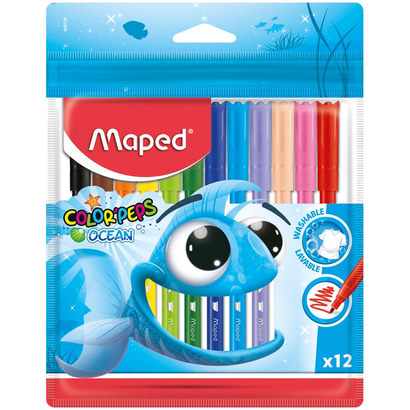 Фломастеры Maped Color Pep's Ocean, 12цв., смываемые, ПВХ, европодвес