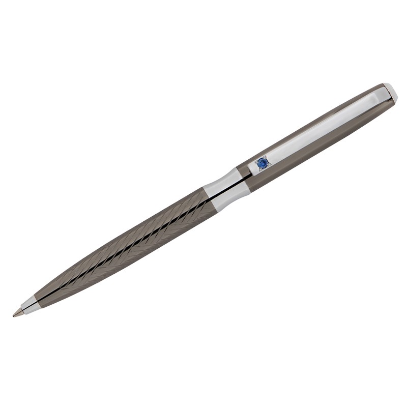 Ручка шариковая Delucci Taglia синяя, 1,0мм, корпус оружейный металл/серебро, с кристалл, подар.уп