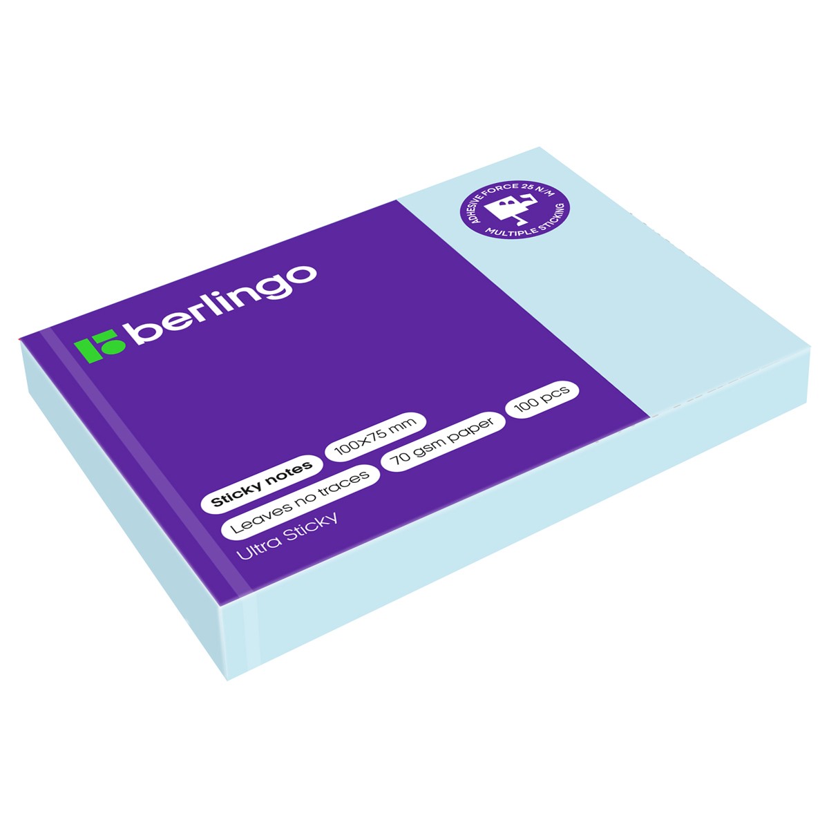 Самоклеящийся блок Berlingo Ultra Sticky, 100*75мм, 100л., пастель, голубой