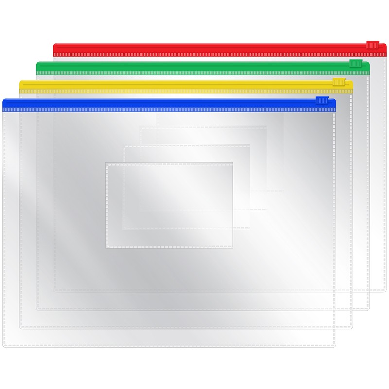 Папка-конверт на zip-молнии OfficeSpace А5, ПВХ, 120мкм, прозрачная, цветная молния, карман, ассорти