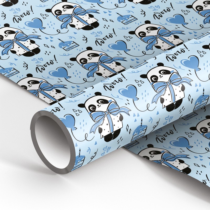 Упаковочная бумага глянц. 70*100см, MESHU PandaGift_Blue, 80г/м2