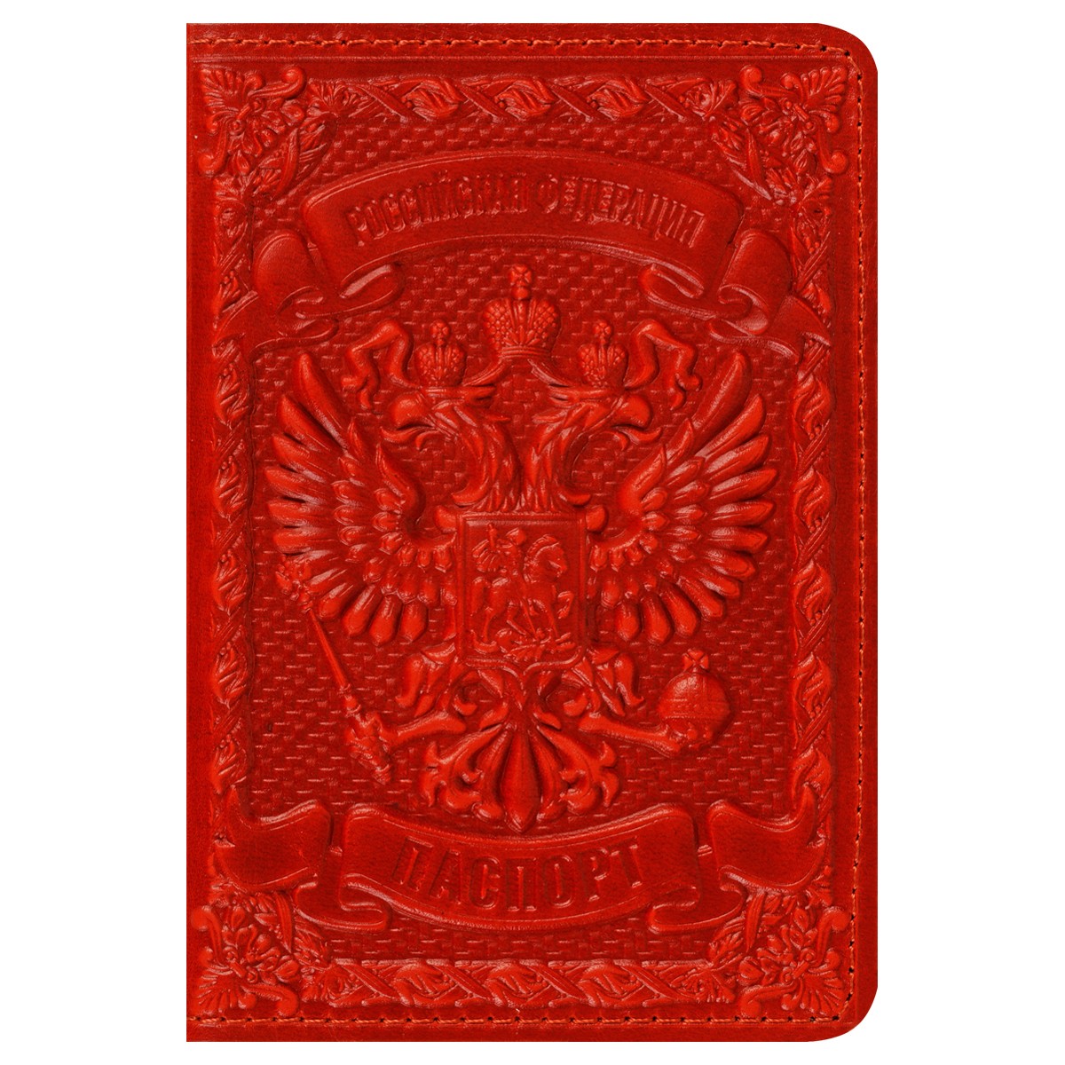 Обложка для паспорта Кожевенная мануфактура, нат. кожа, Герб, красный