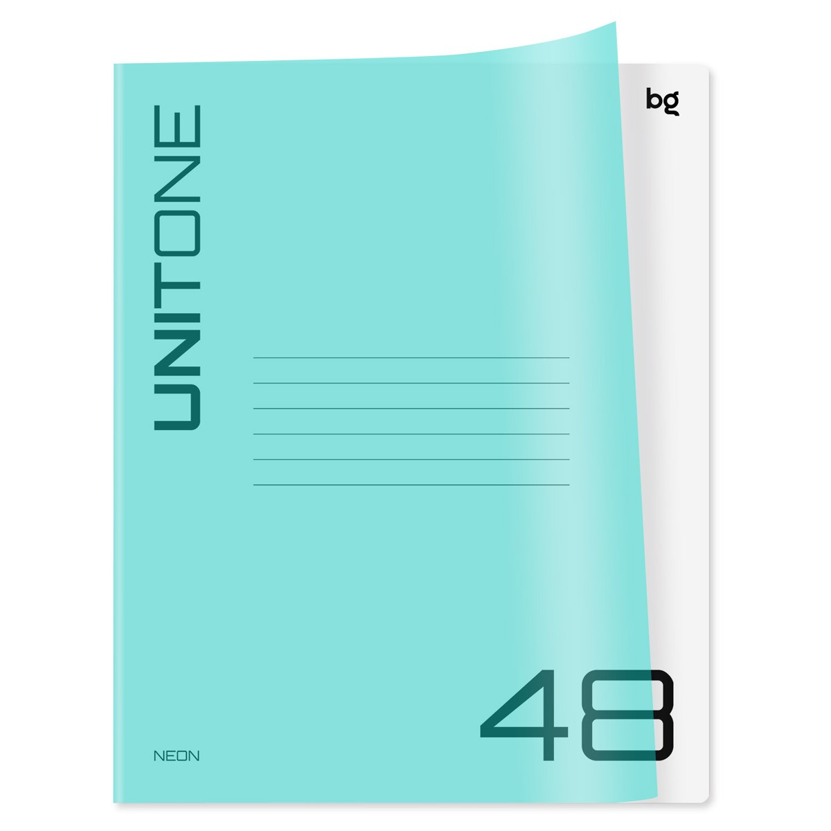 Тетрадь 48л. клетка BG UniTone. Neon, пластиковая обложка, неон голубой