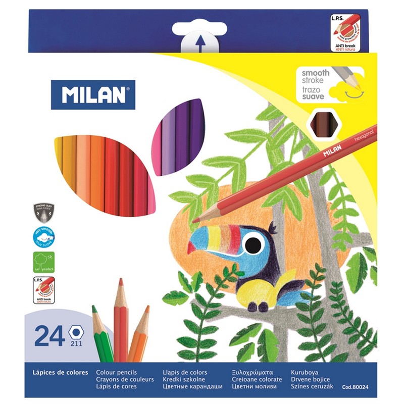 Карандаши цветные Milan 211, 24цв., заточен., картон, европодвес