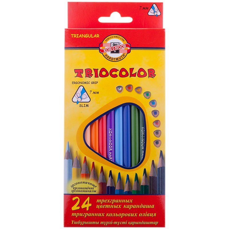 Карандаши цветные Koh-I-Noor TrioColor, 24цв., трехгран., заточен., европодвес