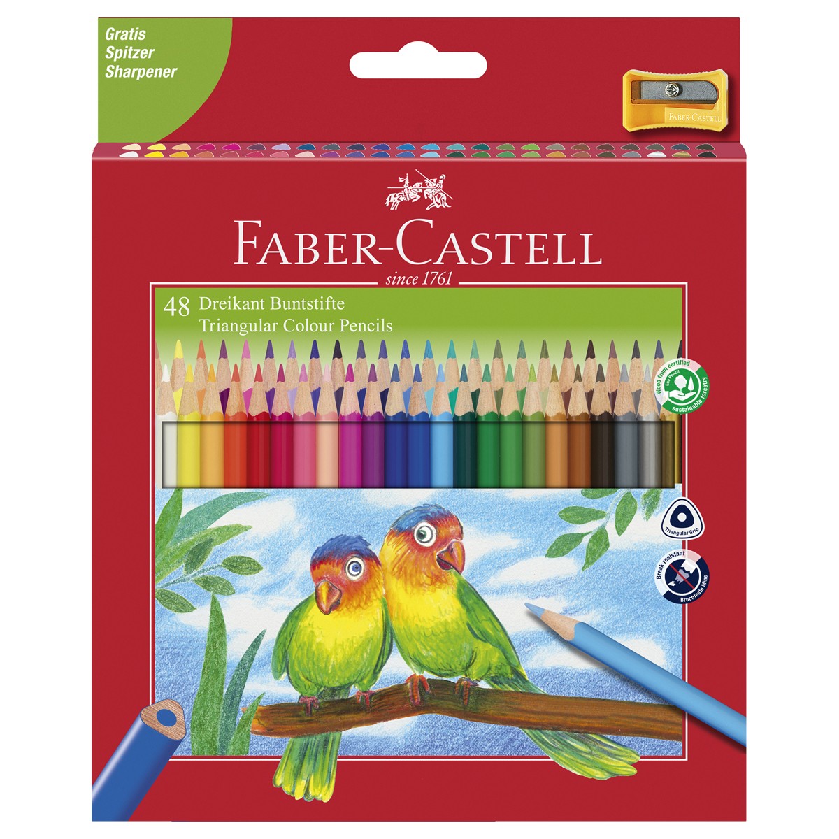 Карандаши цветные Faber-Castell Ecopen 48цв., трехгран., заточен., картон, европодвес, с точилкой