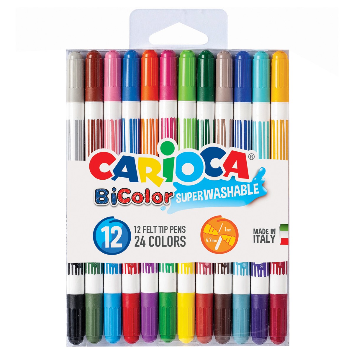 Фломастеры Carioca Bi-Color 24цв. 12шт., двухцветные, смываемые, блистер