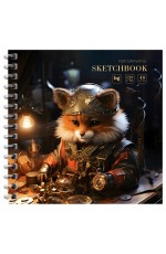 Скетчбук 40л., 170*170 BG Steampunk. Fox, на гребне, глянцевая ламинация, фольга, 120г/м2