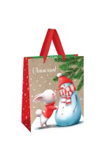 Пакет подарочный 26*32*12см MESHU Snowman, крафт