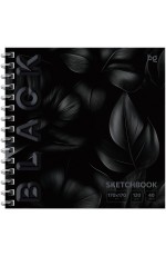 Скетчбук 40л., 170*170 BG Black. Leaves, на гребне, soft tuch, выборочный лак, 120г/м2