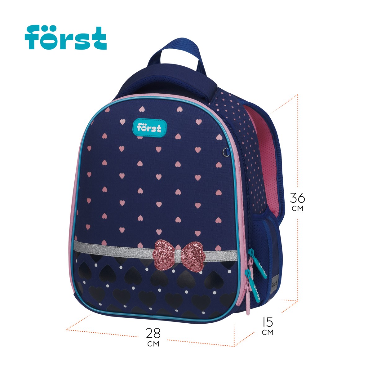 Ранец Forst F-Top облегченный Sweet hearts 36*28*15см, 2 отделения, 2 кармана, анатомическая спинка