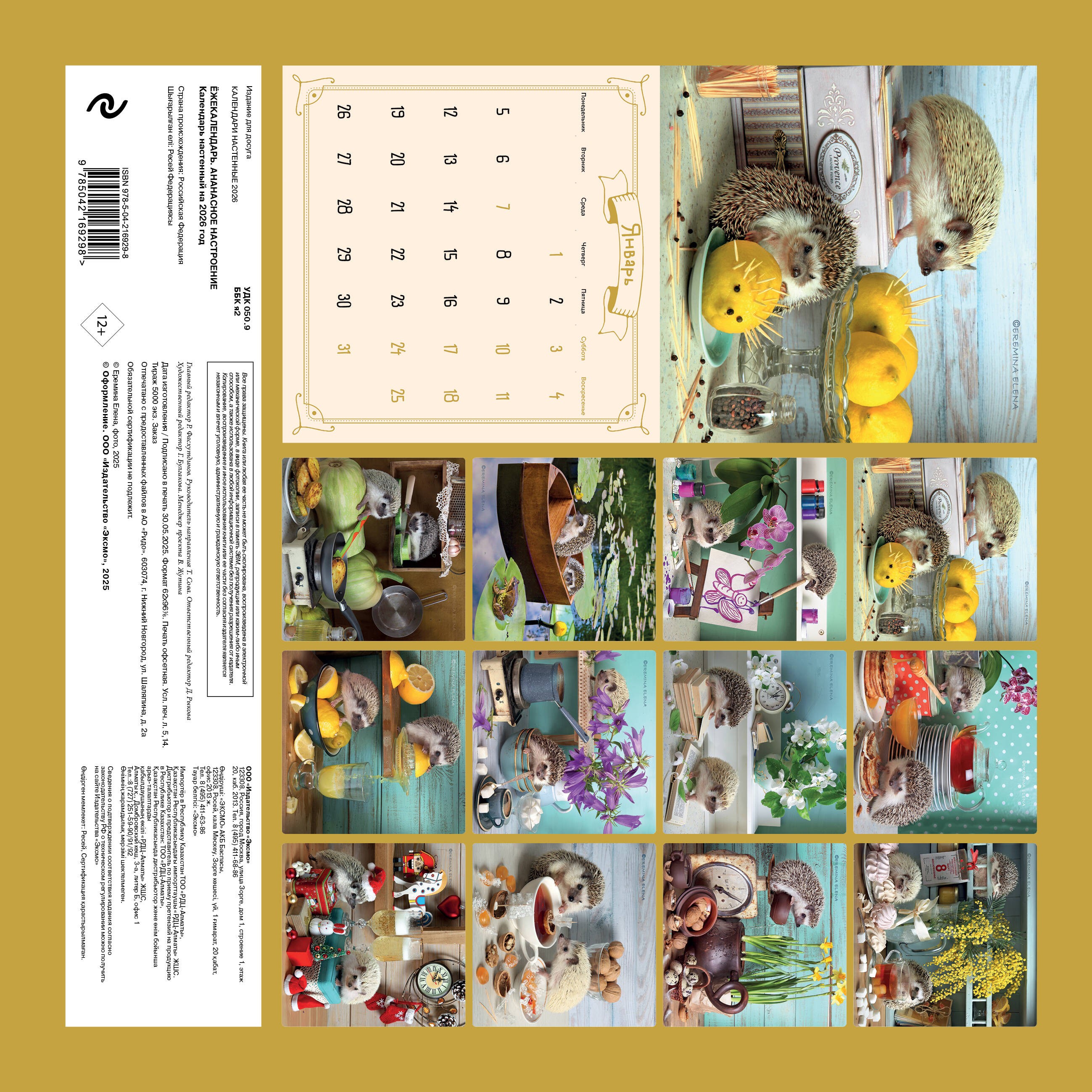 Ёжекалендарь. Ананасное настроение. Календарь настенный на 2026 год (300х300) Ёжекалендарь. Ананасное настроение. Календарь настенный на 2026 год (300х300)