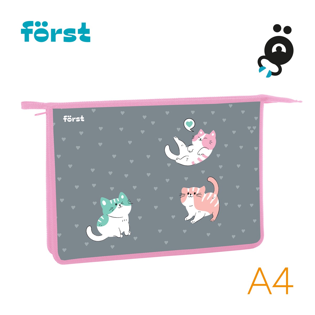 Папка для тетрадей 1 отделение, А4 Forst Kittens, 340*245*40мм, пластик, на молнии