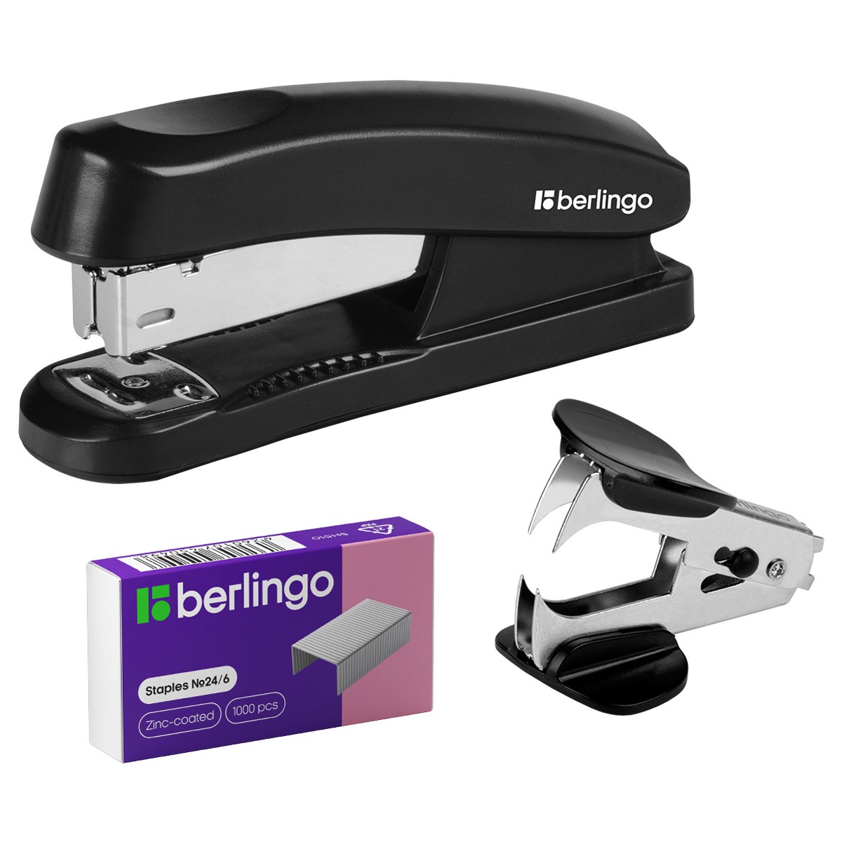 Набор Berlingo Universal: степлер №24/6, 26/6  до 30л., черный, антистеплер, скобы №24/6, 26/6, блистер
