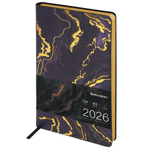 Ежедневник дат 2026 г А5 исккожа интегробл Black marble 117445 Brauberg Ежедневник дат 2026 г А5 исккожа интегробл Black marble 117445 Brauberg