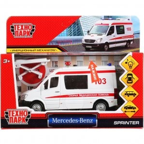 Модель мет MERCEDES-BENZ SPRINTER Скорая 14см в кор Технопарк