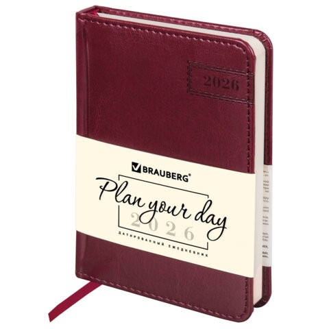 Ежедневник дат 2026г А6 исккожа бордо Imperial 117254 Brauberg