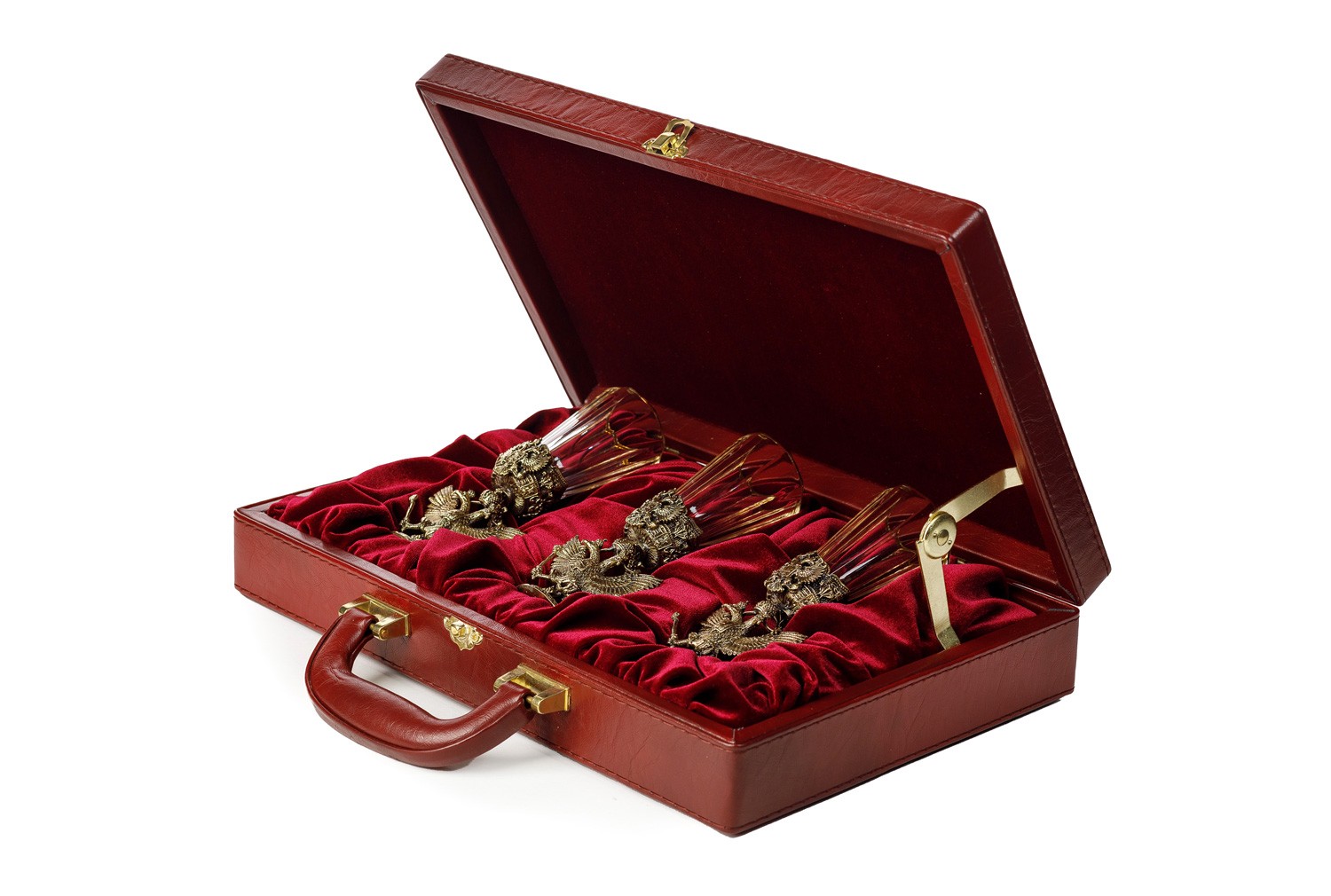 Набор Лафитники Гербовый №2 3 штуп кожа 7041007