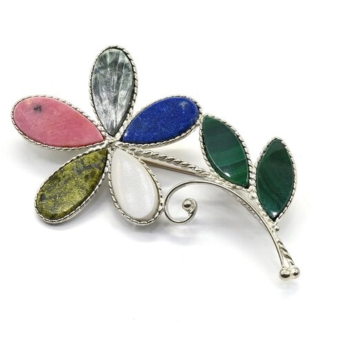 Брошь из самоцветов Ромашка кк808110