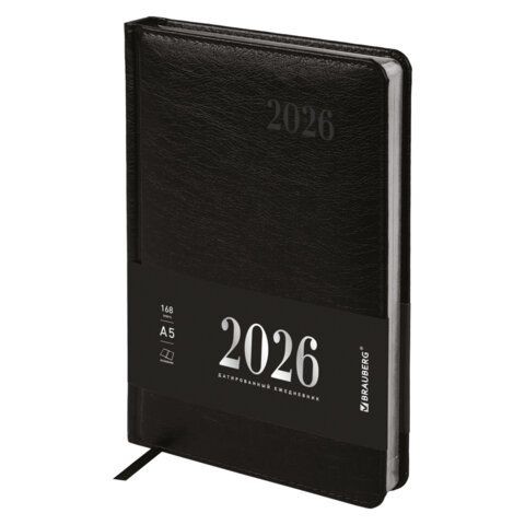 Ежедневник дат 2026 г А5 исккожа черный Impression 117510 Brauberg