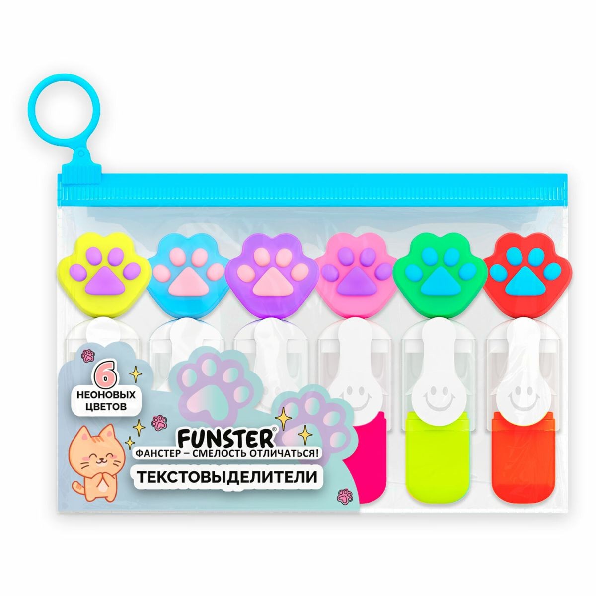 Набор маркеров текст 6цв 1-4мм неон с топпером Лапки 152645 Funster
