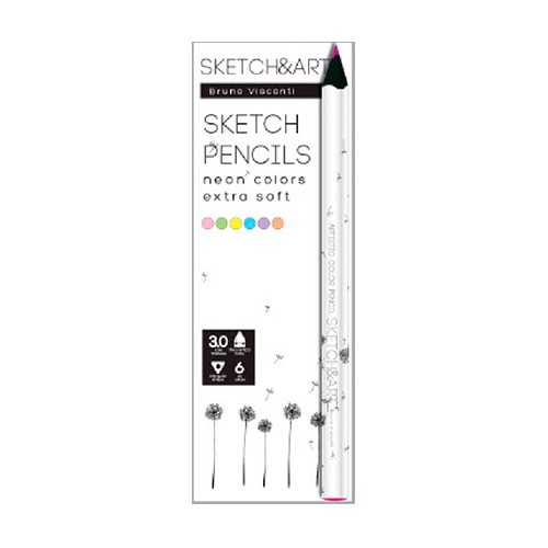 Скетч карандаши цветные "SKETCH&ART" утолщенные, грифель 4 мм, "НЕОНОВЫЕ" 6 цв.