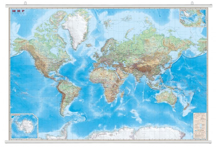 Обзорная карта мира 1:15 Ламинированная На рейках В картонном тубусе 1: 15 ОСН1224076