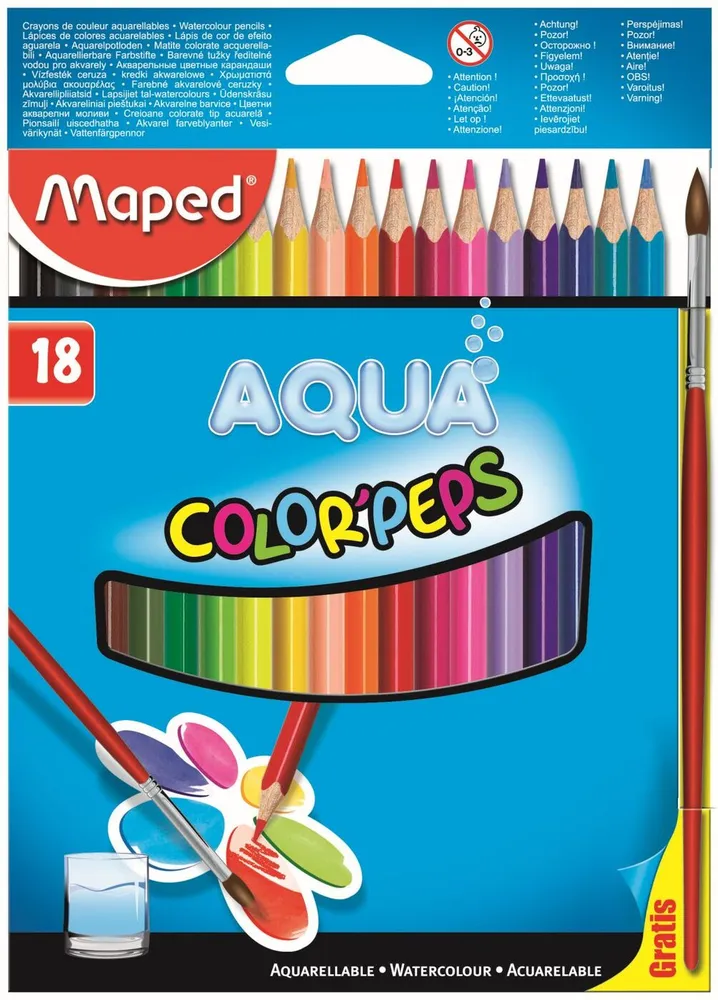 Карандаши цветные 18 цветов Maped Color Peps Aqua акварельные + кисточка в картонной коробке 836018 Mape