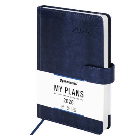 Ежедневник дат 2026г А5 магн заст исккожа синий Legend 117067 Brauberg