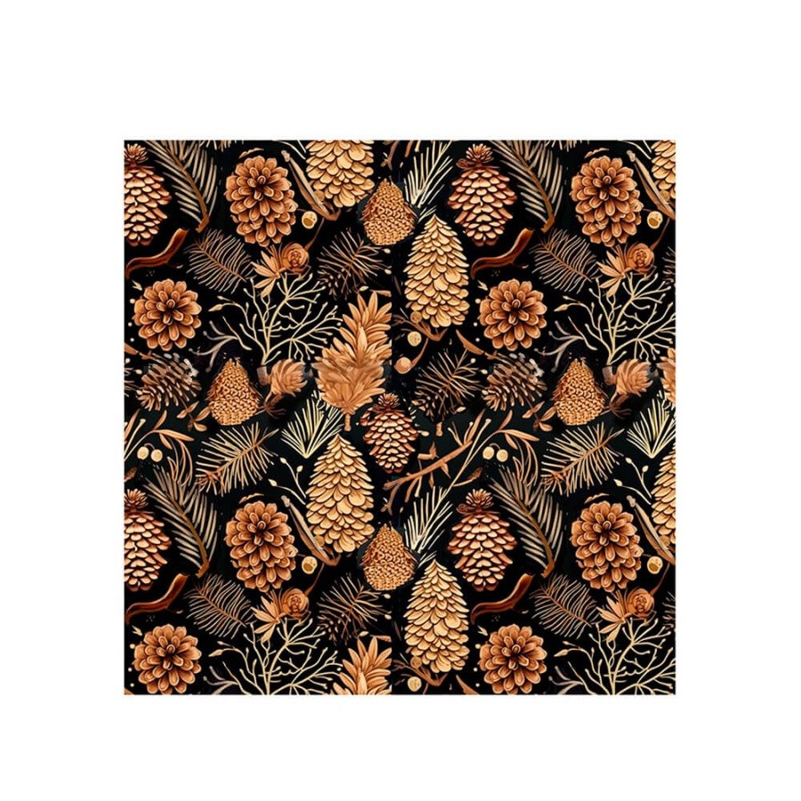 Бумага упак 100х70см 1рулон Золот шишки на черн 93555 Феникс-Презент