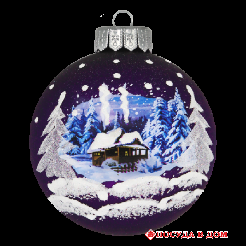 Шар стекло 100мм Домик в лесу 2 в упак КУ-100-224136