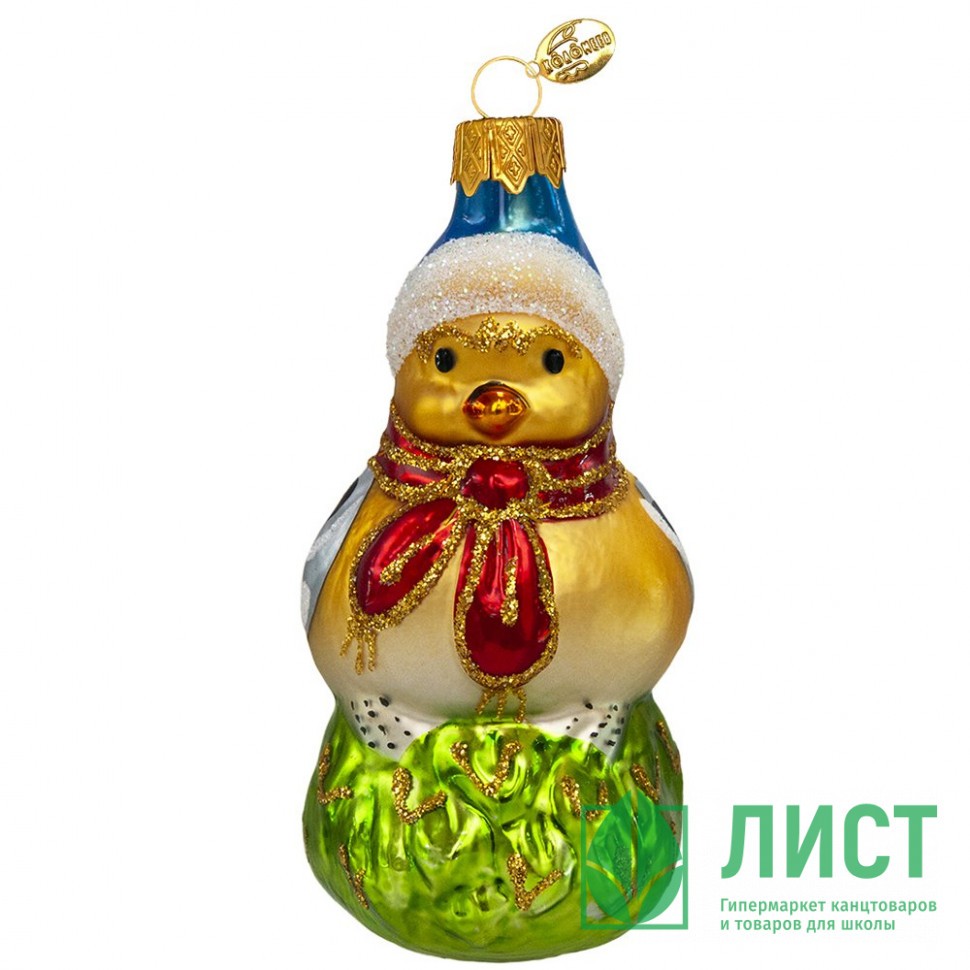 Елочная игрушка стекло Зимняя птичка h-11,5см в упаковке ФУ-760