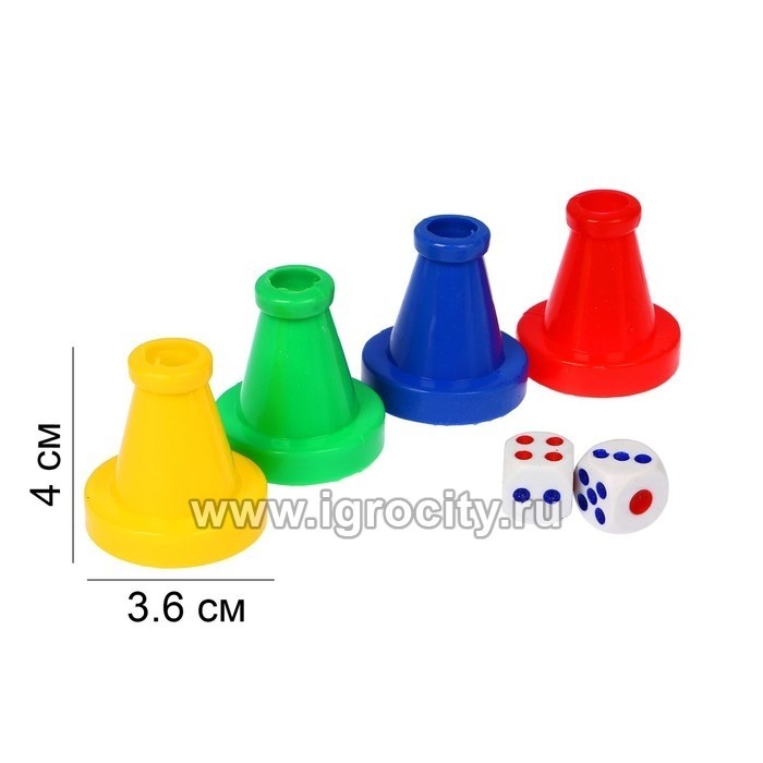 Набор для игры в кости 4 фишки + 2 кубика 2996884