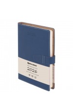 Ежедневник дат 2026г А5 исккожа хлястик синий Journal 117379 Brauberg