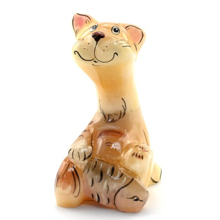 Скульптура из селенита Кот с рыбой СИ1047