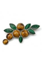 Брошь из змеевика и бычий глаз Калина кк117031