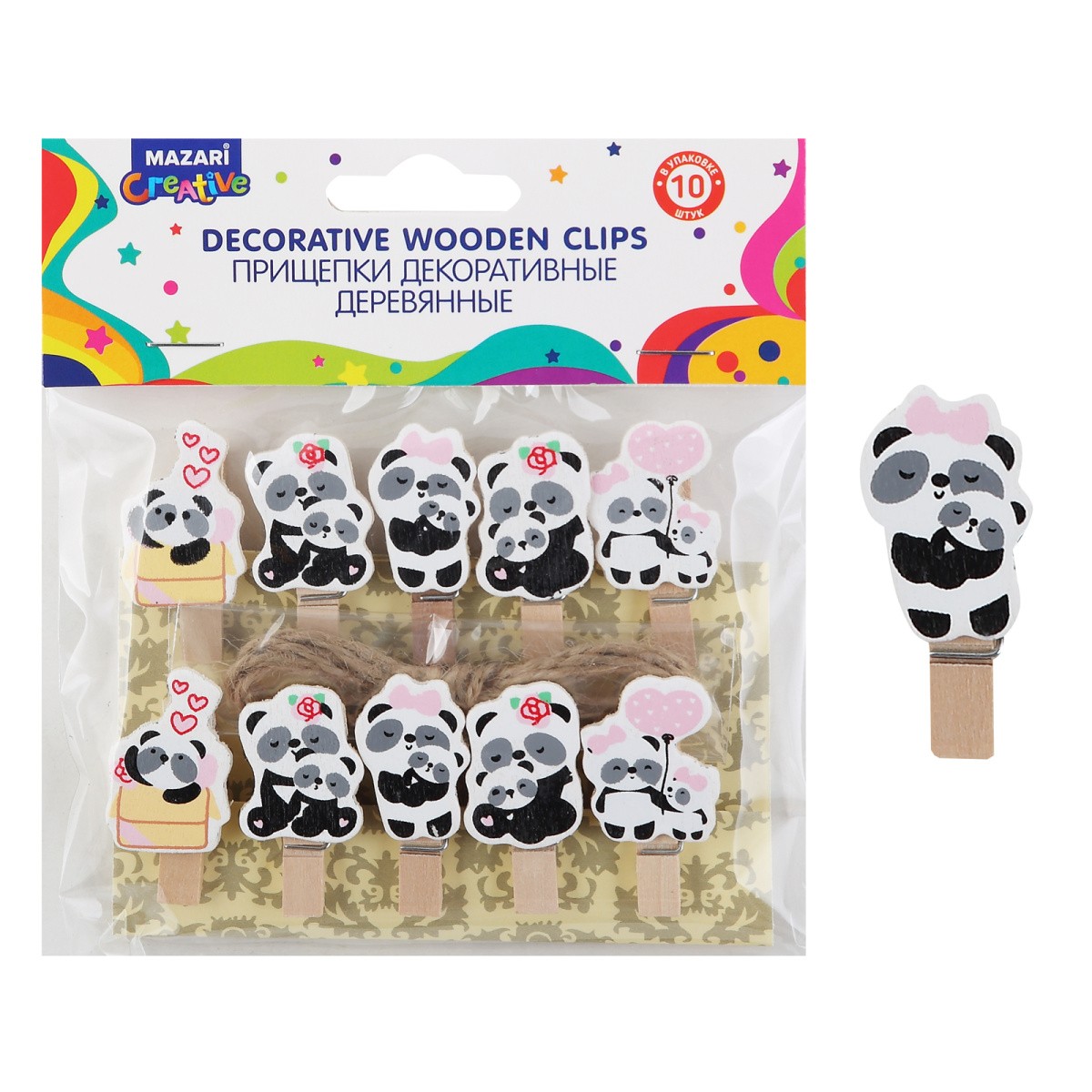 Прищепки декор дер Панды 10шт М-1536 MAZARI