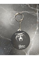 Брелок Урал закатной Медведь черн фон №0007