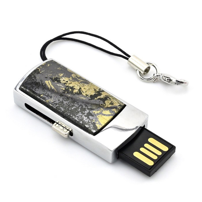 Сувенир флеш-карта USB на 2 GB с пиритом серебристая 3720060