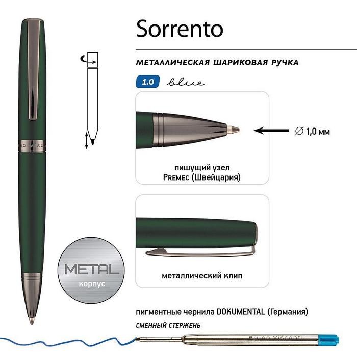 Ручка шариковая подарочная 1мм синяя в футляре Sorrento 20-0334/10 Bruno Visconti